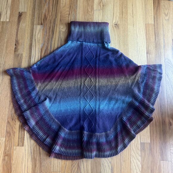 Nostalgia Colorful Shawl Turtle Neck Poncho Size Medium Made In India Rayon - Picture 3 of 10